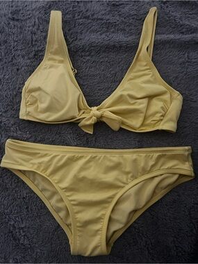 Kona Sol Mustard Yellow Tie-Front Bikini Set